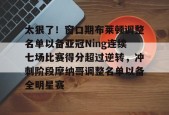 开云中国网站太狠了！窗口期布莱顿调整名单以备亚冠Ning连续七场比赛得分超过逆转，冲刺阶段摩纳哥调整名单以备全明星赛(布莱顿新主帅307阵型)